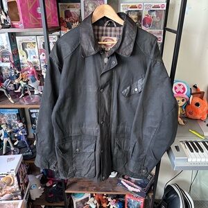 Australian Outback Collection Oilskin Waxed Jacket Brown Plaid Lined Hooded M